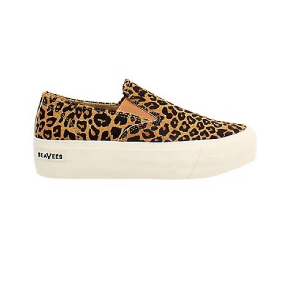 $130 SEAVEES Sz 7 Sneakers Baja Platform Mulholland Leopard Cowhide Leather Boho - Picture 2 of 14